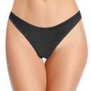 SHEKINI Women's Bikini Bottom Brazilian Swim Bottoms Low Waist Swimsuit Bikini Bottom (Black - Metallic Fabric, Medium)