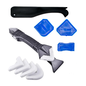 3 in 1 Silicone Caulking Tools（Stainless Steelhead）, Sealant Finishing Tool Grout Scraper, Reuse and Replace 5 Silicone Pads, Great Tools for Kitchen Bathroom Window, Sink Joint