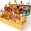 YMVV 12 IN Mirror Gold Acrylic 3 Tier Display Riser Perfume Organizer, Perfume Cologne Organizer Holder, Pops Toy Figures, Clear Cupcake Riser, Dessert Shelf