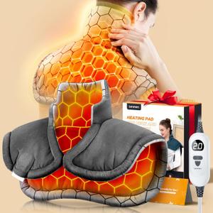 Graphene-Infused 1Min Fast Heating Pad, Deeper Pain Relief Weighted Heating Pads for Neck and Shoulders and Back, Heated Wrap with 6 Heat Options 4 Auto Timer, Gifts for Men Women Mom Christmas (Gray)