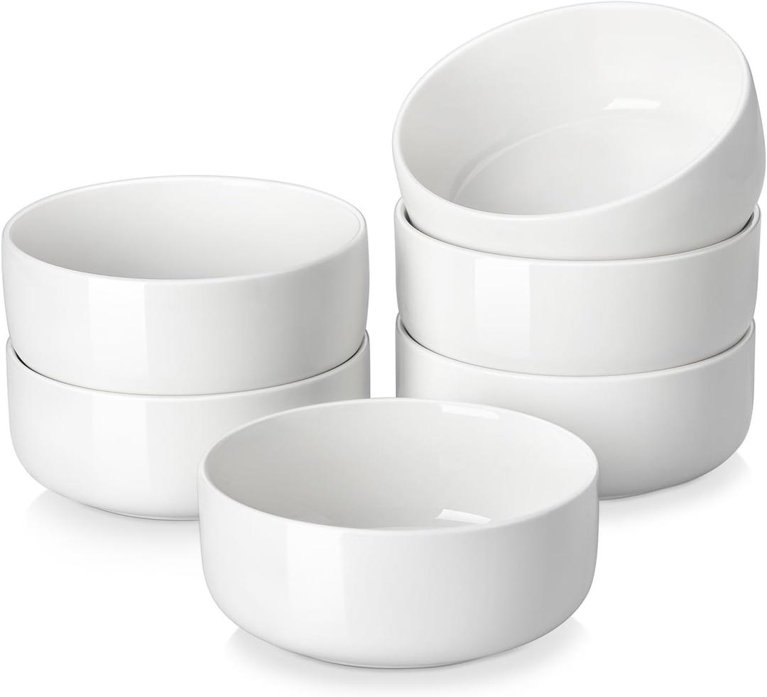 MALACASA 24 OZ Cereal Bowls, Porcelain Soup Oatmeal Bowls Set of 6, Kitchen Ceramic Serving Bowl, Dishwasher Microwave Oven Safe, White, Series LUNA, Ivory White