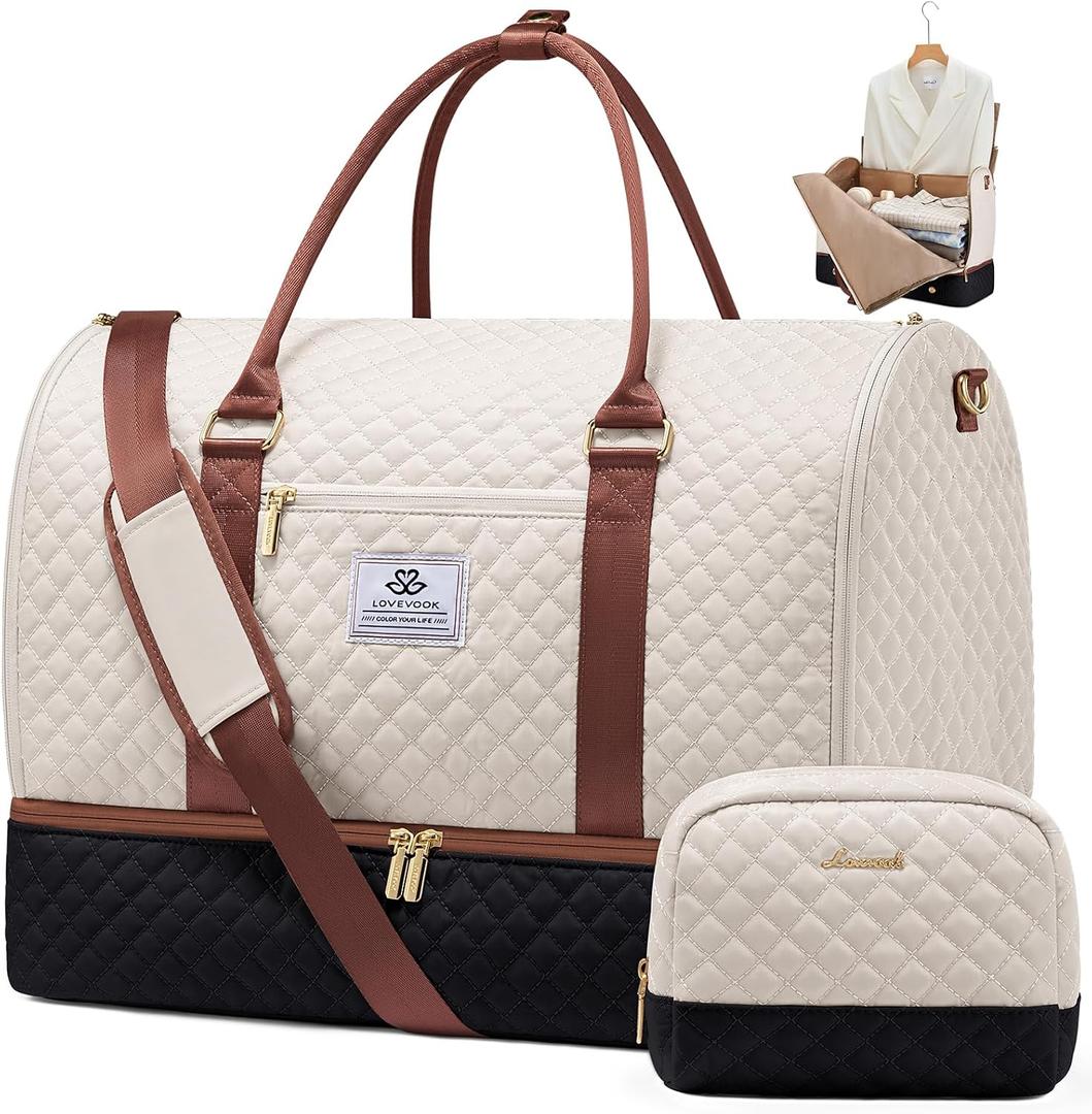 LOVEVOOK 2 in 1 Garment Bag for Women with Shoe Pouch, Convertible Hanging Suit Bag Suitcase, Carry On Travel Duffel Bag with Toiletry Bag, Waterproof Weekender Bag for Business, Trip, Wedding