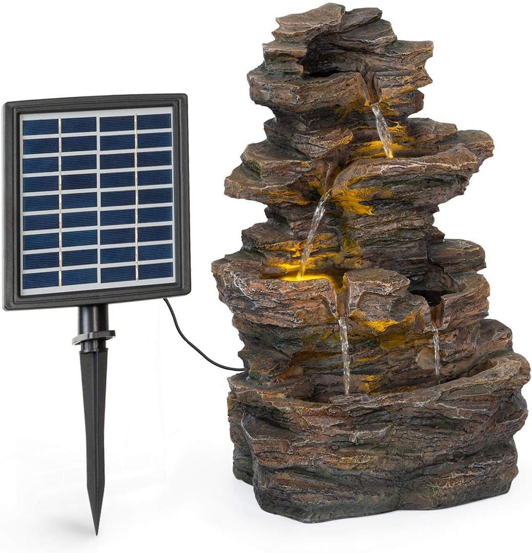 BLUMFELDT Messina Solar Powered Water Fountain for Garden, Indoor and Outdoor Fountains, Waterfall for Outside, Solar Panel: 9V/2.8W, 7 x 5.5 Inches (Gray)