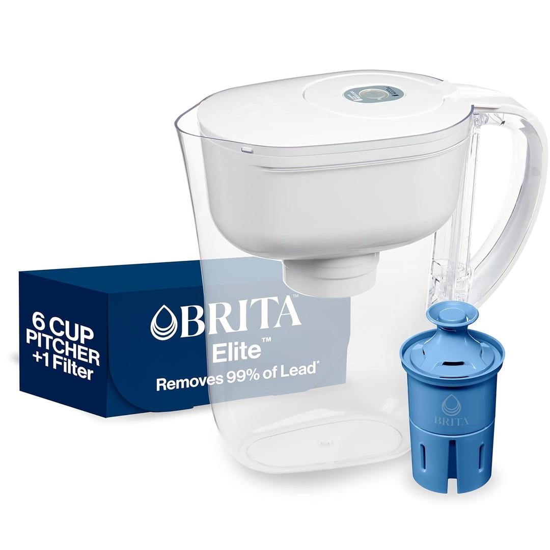 Brita Water Pitcher, Metro Elite Filter, Removes 99% of Lead, Includes 1 Filter, 6-Cup Capacity, White