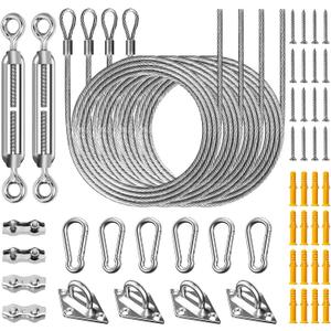 Duerer Sun Shade Sail Hardware Kit 52pcs for Rectangle Triangle Sun Shade Sails Canopy Installation 304 Stainless Steel Accessories Set for Outdoor Garden Patio(6" M6 Turnbuckles+ 4*6.6ft Cables Wire)
