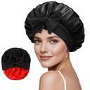 ZIMASILK 100% Mulberry Silk Bonnet for Sleeping Women Long Hair Double Layer Silk Hair Wrap with Tie Band Stay On Head (1Pc, Black)