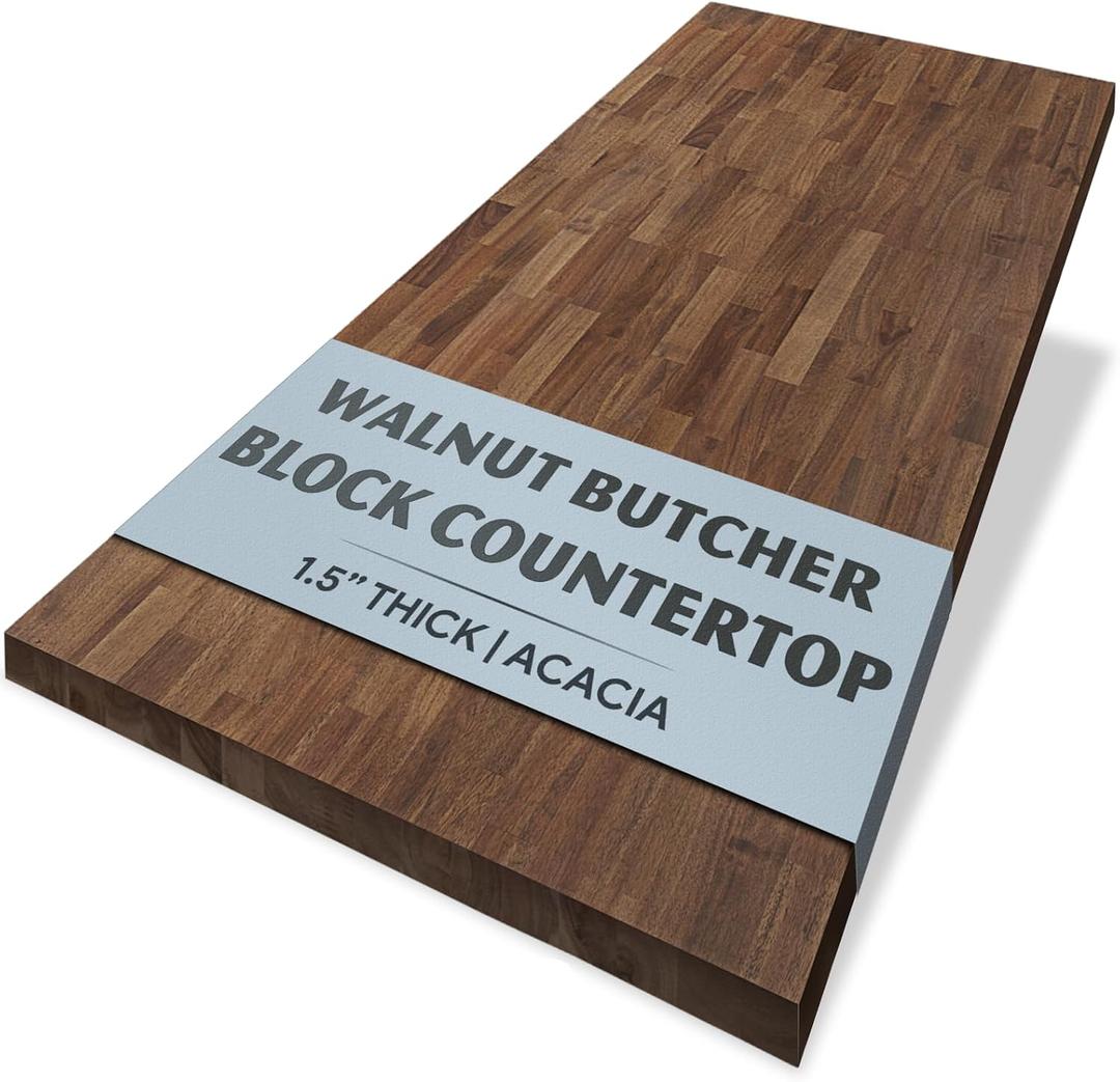 Howizz Walnut Butcher Block Countertop 48 x 36 x 1.5 Inches - Solid Wood Table Top for Island Kitchen Countertop, Desk Top, Dining Table, Workbench Top (Acacia - Finger Joint - Walnut - Finished)
