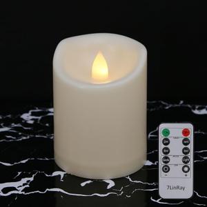3" x 4" Single Flickering Flameless Candles with Remote and Timers, Waterproof Outdoor Indoor Battery Operated LED Pillar Candles for Home/Wedding Decor, Ivory Plastic, Won't Melt