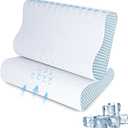 SUFOR 2 Pack Memory Foam Cooling Bed Pillows for Sleeping, Ergonomic Cervical Pillow for Neck and Shoulder Pain Relief, Adjustable Cold Pillow Set of 2,with PillowcaseBlue