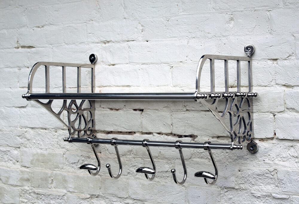 Vintage Style Luggage Train Wall Mounted Rack with Shelf & Hooks