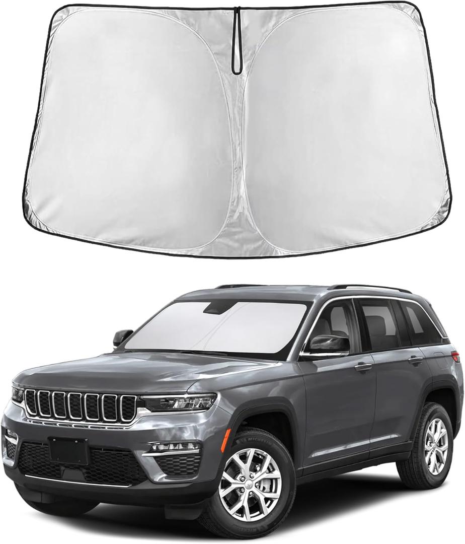EcoNour Windshield Sunshade for Jeep Grand Cherokee 2011-2024 2025 2026, Sun Visor for Front Windshield & Window Sun Shade Cover, UV Heat Blocker & Protector, Car Accessories