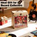 Liaakrr Vinyl Record Storage Box, Solid Wood Record Case with Display Window & Secure Latches, Record Holder Fits 7/10 Inch Records, Holds 3040 Albums, Portable Record Organizer with Handle-Beige