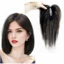 Anemone Human Hair Toppers for Women Hand-Tied Lace Clip in Wiglet with Bangs Lightweight Hairpiece for Thinning Hair & Gray Coverage (7 * 9 Black No Bangs)