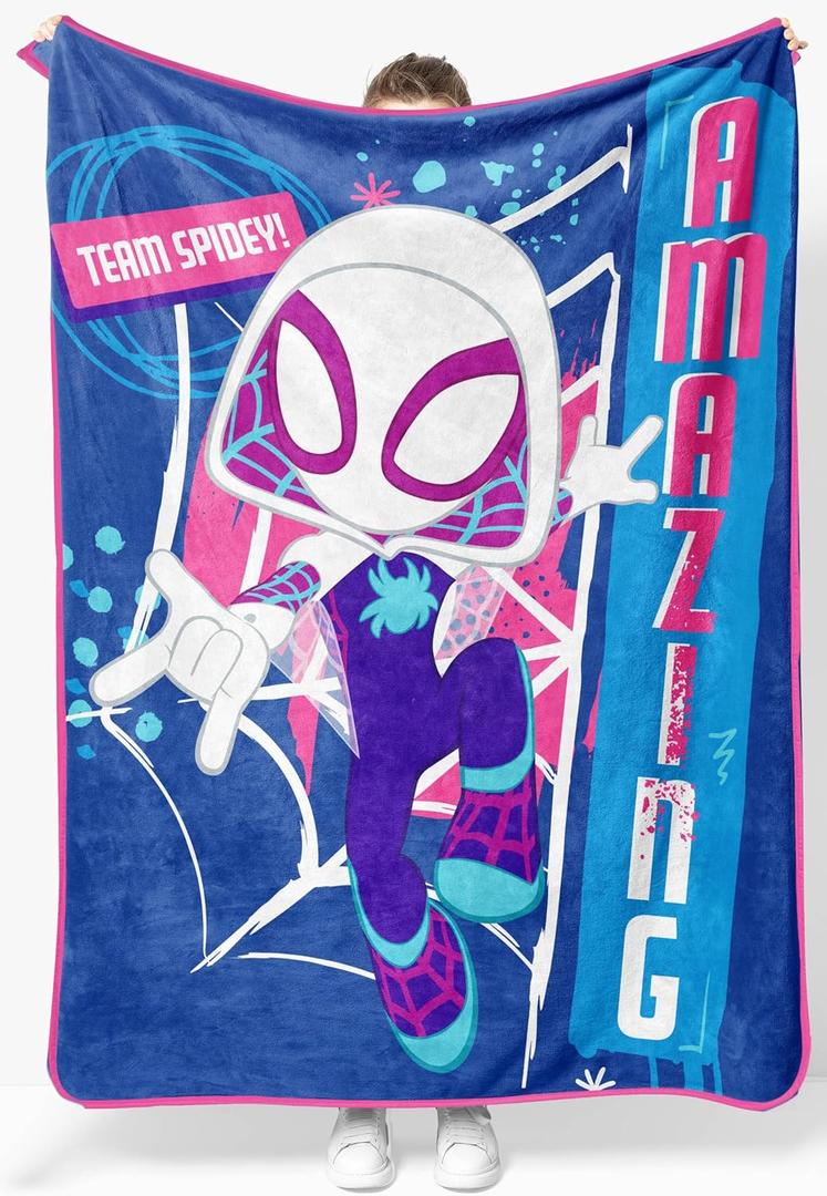 Jay Franco Kids Plush Throw Blanket Soft & Cozy Fleece Throw for Bedroom & Couch Dcor, Official Licensed Product, Blue - Ghost Spider, 46x60 - Throw Blanket