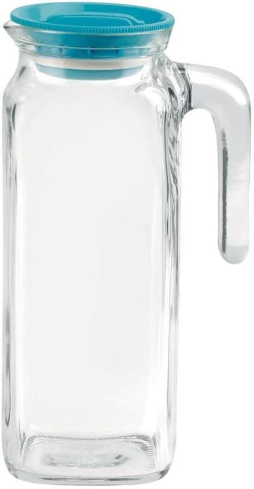 Bormioli Rocco Glass Frigoverre Jug With Teal Airtight Lid, 1 Liter, Pitcher With Hermetic Sealing, Easy Pour Spout Handle For Water, Juice, Iced Coffee & Iced Tea. (Teal)