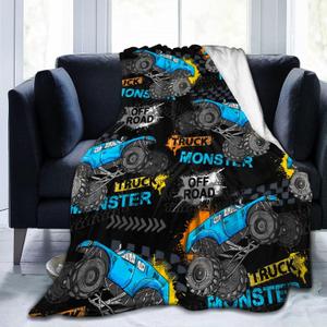Monster Cartoon Truck Car Throw Blanket Soft Bed Bedding Warm Cozy Plush Flannel Fleece Blankets Gifts for Kids Boys Teens, Sofa Couch Bedroom Home Decor, 50"x40"