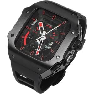 Hualimei Luxury Metal Case 49mm Modification Kit，for Apple Watch Ultra 49MM Stainless Steel Case Cover for IWatch 49mm Mod Silicone Strap (Color : R, Size : for 49mm)