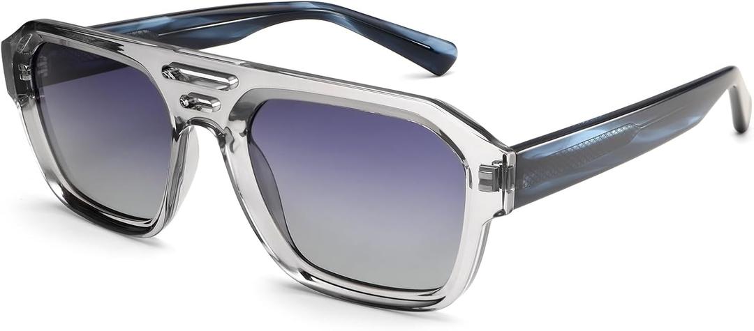 Dollger Polarized Sunglasses for Men Women, Thick Chunky Square Aviator Style with Double Beam, Trendy UV400 Protection