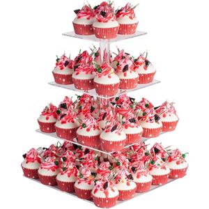 YestBuy 4 Tier Acrylic Cupcake Stand, Premium Cupcake Holder, Acrylic Cupcake Tower Display Candy Bar Party Decor Display for Pastry (4.7" Between 2 Layers)