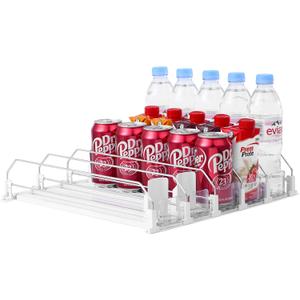 Drink Organizer for Fridge-White Automatic Pusher Glide,12oz 16oz 20oz-Soda Dispenser for Fridge-Holds up to 25 Cans, 38CM