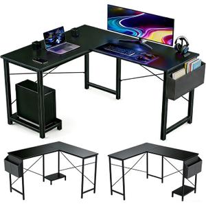 L Shaped Desk, 50 Inch Reversible Computer Desk Corner Gaming Table with CPU Stand & Storage Bag, Sturdy Metal Frame PC Workstation for Home Office