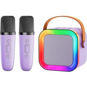 Mini Karaoke Machine for Kids & Girls with 2 Wireless Microphones, Portable Bluetooth Speaker, Christmas Birthday Gift Toy for Boys Toddlers Ages 3, 4, 5, 6, 7, 8, 9, 10, 11, 12+ Years Old Purple - 2