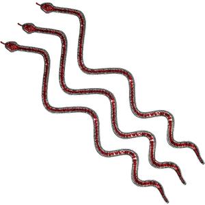 3 Pack 38 inches Long Sparkle Rhinestones and Sequin Red Snake Shaped Patches Applique Trim Ribbon for Outfit,Halloween Super Star Costume