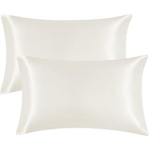 EHEYCIGA Satin Pillow Cases Standard Size Set of 2, Soft Pillowcases for Hair and Skin Similar to Silk, Cream Pillowcases 2 Pack with Envelope Closure, 20X26 Inches