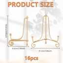 16 Pcs Iron Plate Stands for Display, 4.09 Inch Golden Easel Display Stand Vintage Plate Holder Card Plate Stands Foldable Photo Holder for Home Table Canvases Party