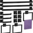 15 Pieces Bathroom Hardware Set, Matte Black Bathroom Accessories Set, Towel Racks for Bathroom, 23.6 Inch Bath Towel Bar Set Stainless Steel, Toilet Paper Holder Wall Mounted, Towel Ring, Towel Hook