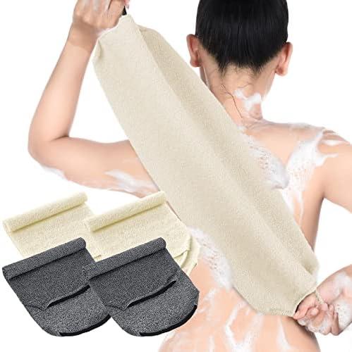 Moukeren Exfoliating Back Scrubber with Handles 4 Pack Nylon Back Exfoliator Extended Length Washers Scrubbers Stretchable Pull Strap Exfoliating Washcloth(Grey, Cream White) Pack of 2