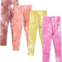 4 Pack Girls Printed Leggings Soft Yoga Pants Kids Tie-Dye Leggings (10-12 Years, Multicolor 10)