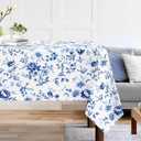 Watercolor Blue Floral Tablecloth Waterproof, Rose Flower Rectangle Table Cloth, Washable Table Cover for Kitchen Dining Party Decor (5570 Inch)