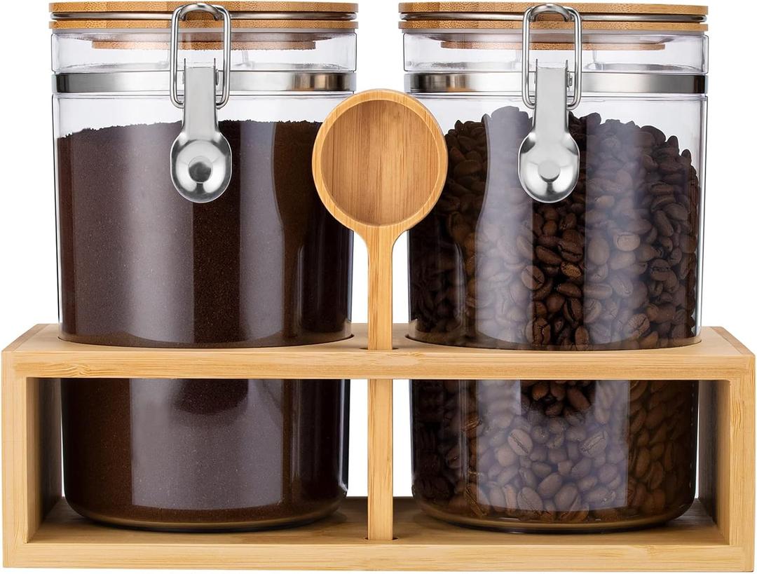 Yangbaga Coffee Container for Ground Coffee,258OZ Storage Containers with Shelf & Scoop,Plastics Airtight Coffee Canisters for Ground Coffee Bean,Food Storage Jars for Kitchen,Nuts,Tea,Sugar