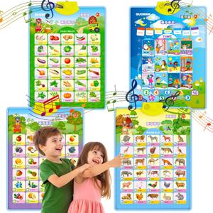 QUOKKA Educational Toys for Kids 5-7 Year Old - Set of 4 Vertical 4 Learning Wall Chart for Toddlers Age 3 4 6+ - Interactive Speech Therapy Poster Boy Girl - Autism Puzzle Game 8-10-12
