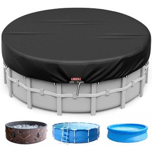 LXKCKJ 14 Ft Round Pool Cover, Solar Pool Covers for Above Ground Pools, Stock Tank Pool Cover Protector with Cover Accessories, Round Hot Tub Cover Ideal for Waterproof and Dustproof (Black)