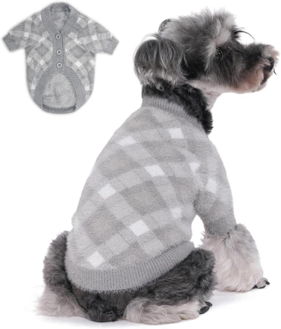 3 x Dog Sweater, Sweaters for Small Dogs, Warm Soft Pet Clothes for Puppy, Medium Large Cat, Dogs Girl or Boy, Dog Shirt for Winter Christmas (Grey, Large)