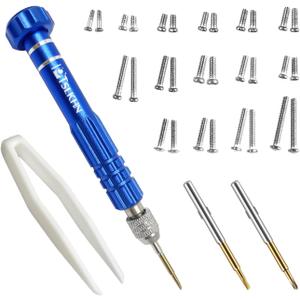 PTSLKHN Eye Glass Repairing Kit, S2 Steel Screwdriver with 15 Types of Screws, Precision Eyeglass Repair Tool Set (Blue 2in1-screws)