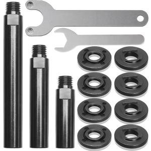 Angle Grinder Attachments Kit with 3 Extension Rods (5.5"/4"/3"), 4 Sets Flange Nut Assemblies & 2 Spanner Wrench - 5/8"-11 Thread Compatible with DeWalt Milwaukee Makita Bosch Grinder Accessories
