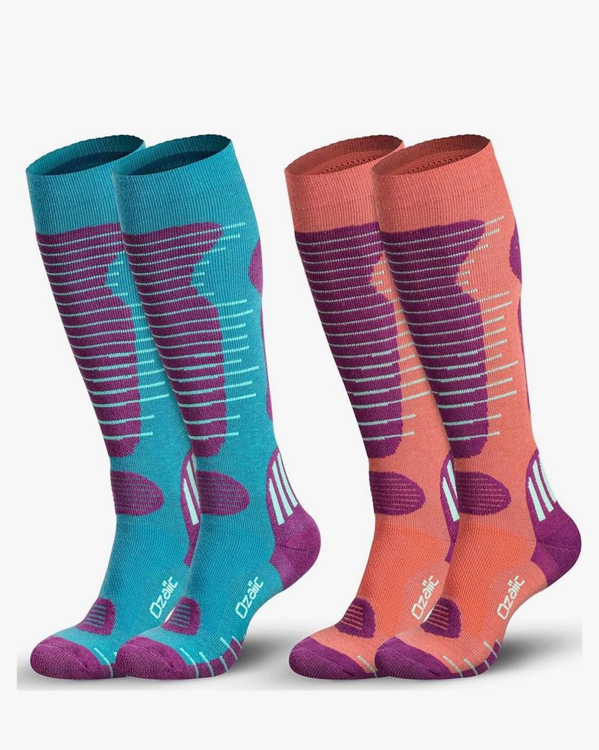 Merino Wool Ski Socks Mens Womens 2 Pairs for Skiing, Snowboarding, Thermal Knee High Winter Warm Sports Performance Socks