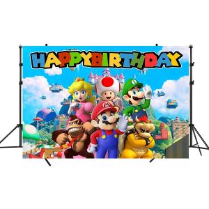 Mario Backdrop,Mario Birthday Party Banner Background for Photography Children Birthday Party Decoration Supplies, Multicolor, (5x3ft)