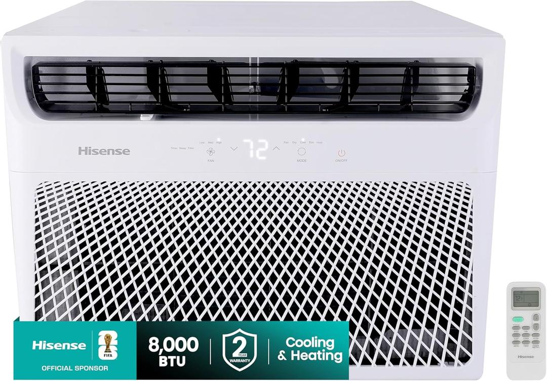 Hisense WCH08R25A Window Air Conditioner, White, 8,000 BTU Heat and Cool, 4 modes (Cooling, Heating, Fan, Dehumidifier), Easy Installation