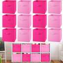 Yinder 12 Pcs Cube Storage Bin Pink 11'' Storage Bins for Playroom Decor Colorful Bins for Kids Foldable Baskets for Nursery Organizer Boxes Fabric Boxes (10.5''x10.5''x11'', Dark Pink, Light Pink)
