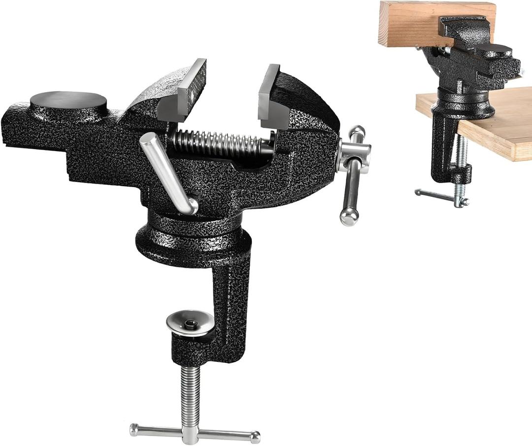 Bench Vise 2.5 inch Table Clamp On Vise,360 Swivel Base Heavy Duty Home Vice Bench Vise For Workbench Clamp Vise for Woodworking,Metalworking, Cutting Conduit, Drilling, Sawing