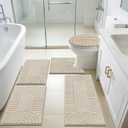 SHACOS Bathroom Rugs Sets 5 Piece Ultra Soft Absorbent Microfiber Bath Mat with Bath Runner, U Shape Contour Rug, Toilet Lid Cover, Non Slip Machine Washable Carpet for Bathroom, Bedroom, Light Beige (18"x26"+20"x32"+20"x48"+U 20"x24"+Cover 19"x21")