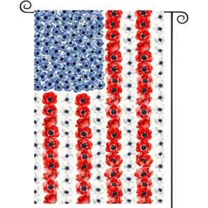 Patriotic Flower American Garden Flag Spring Summer Yard Decor 4th of July Memorial Independence Day Decorations Red White Blue Poppy Banner for Outside 28x40 Double Sided