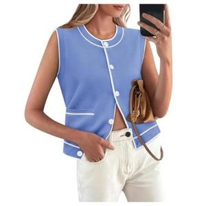 Yousify Womens Knit Tank Tops 2025 Summer Sleeveless Sweater Vest Round Neck Button Down Casual Cardigan with Pockets. Size XXL