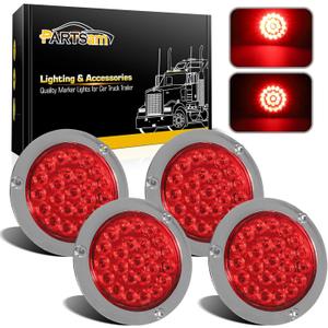 Partsam 4Pcs 4" Round Red LED Stop Turn Tail Lights Brake Trailer Lights 24LED, 4 Inch Round Led Trailer Tail Lights Red Flange Mount Waterproof for RV Trucks 12V DC