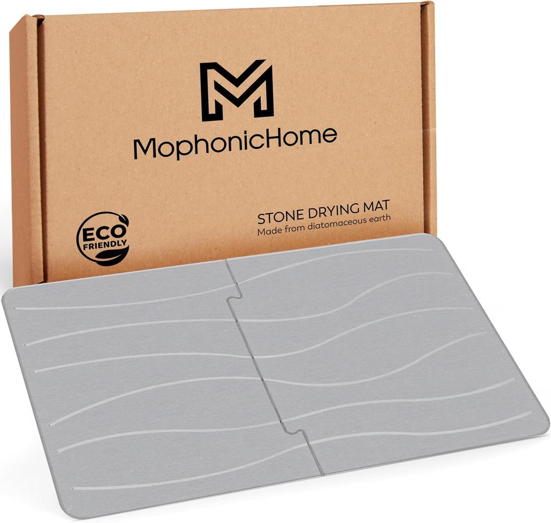 MOPHONICHOME Extra Large Stone Bath Mat 32 x 20 inches - Diatomaceous Earth Bathroom Stone Mat, Non Slip Quick Dry Diatomite Bathroom Rug, Absorbent, Modern Design, Easy to Clean, Grey