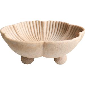 Large Decorative Bowl decor, Scalloped Pedestal Bowls for Modern Home Decor,Ruffle Decor,Stylish Key Bowl for Entry Table,Decorative Fruit Bowl for Kitchen Counter, Artificial Stone Beige